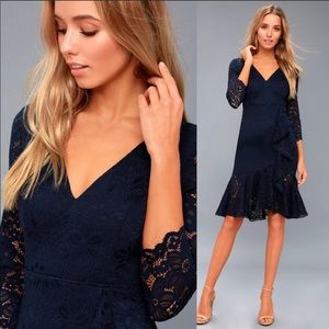 Make Time For Me Lulus midi navy blue lace dress